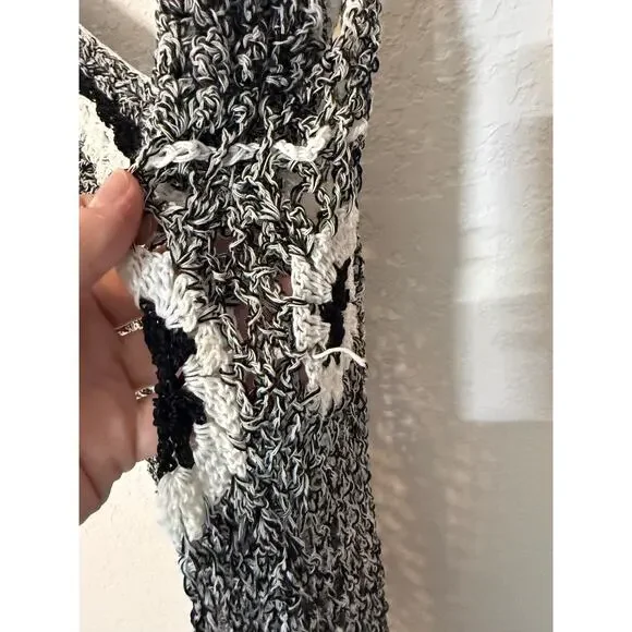 Hand Knit Crochet Mini Dress Tunic Black White S/M Stretchy - Picture 8 of 9